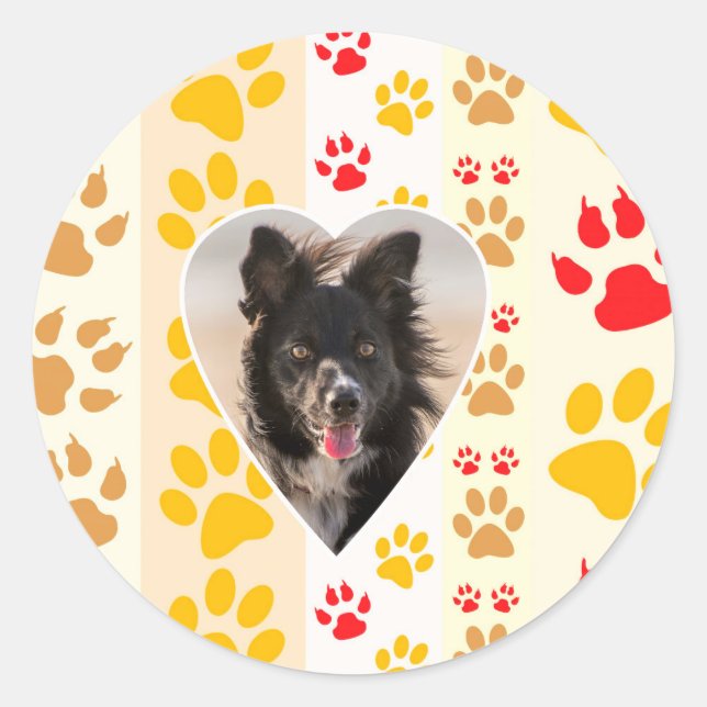 Border Collie Paw Print Love Heart Classic Round Sticker (Front)
