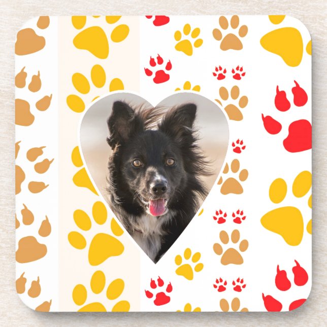 Border Collie Paw Print Love Heart Coaster (Front)
