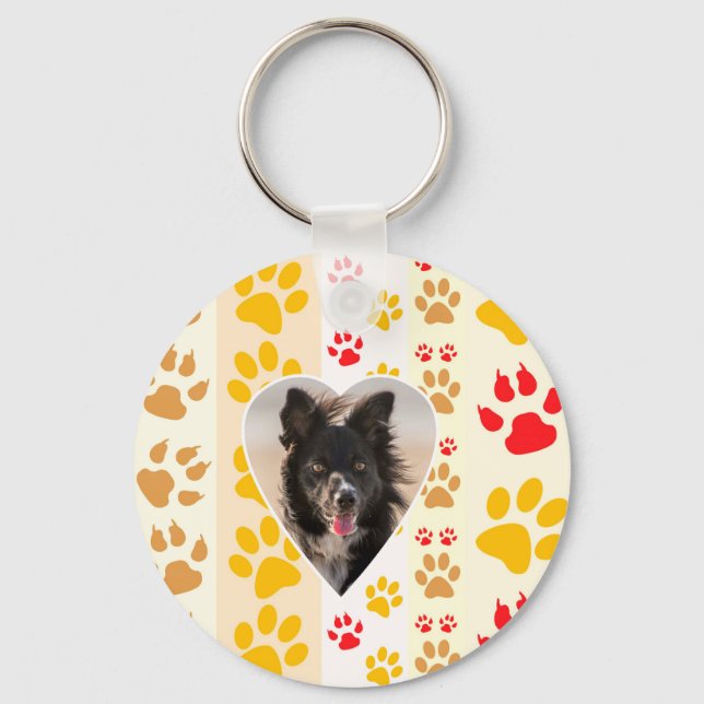 Border Collie Paw Print Love Heart Key Ring (Front)