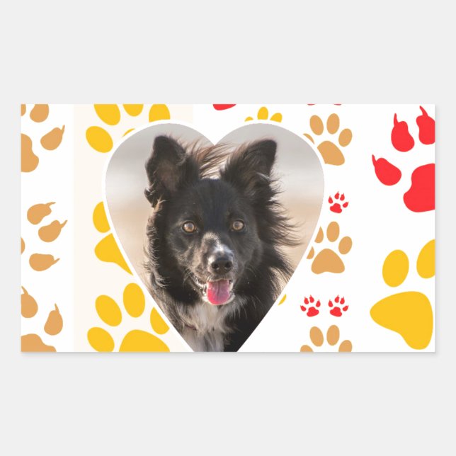 Border Collie Paw Print Love Heart Rectangular Sticker (Front)