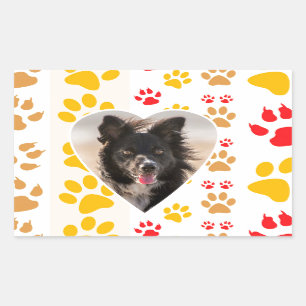 Border Collie Paw Print Love Heart Rectangular Sticker