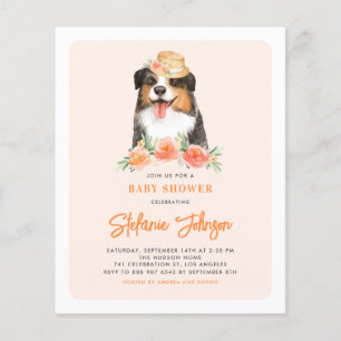 Border Collie Peach Floral Baby Shower Invitation