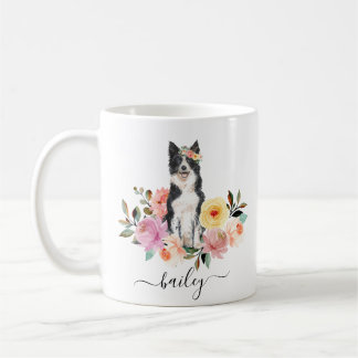Border Collie Personalised Floral Coffee Mug