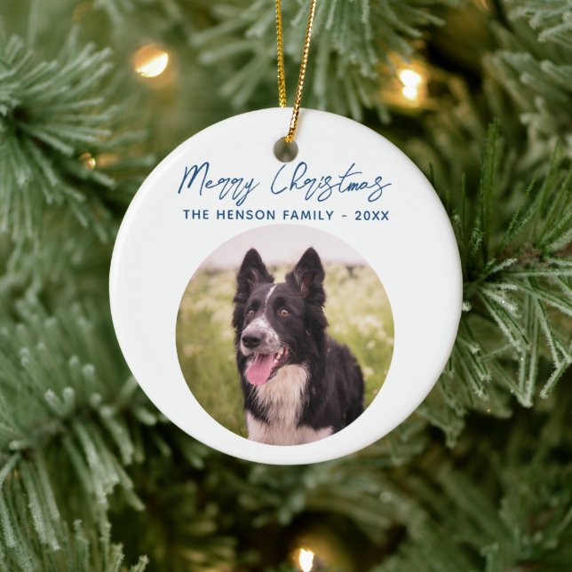 Border Collie Photo Family Merry Christmas  Ceramic Ornament (Tree)