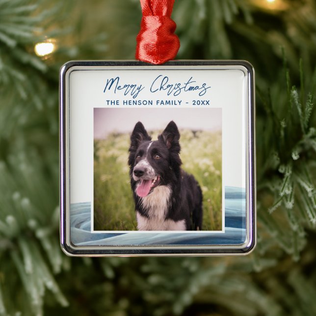 Border Collie Photo Winter Snow Merry Christmas Metal Ornament (Tree)