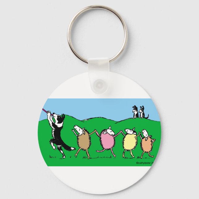 Border Collie Pied Piper Key Ring (Front)