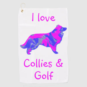 Border Collie Pink Dog Silhouette Monogram Golf Towel