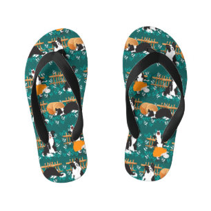 Border Collie playing with sheep Kid's Thongs