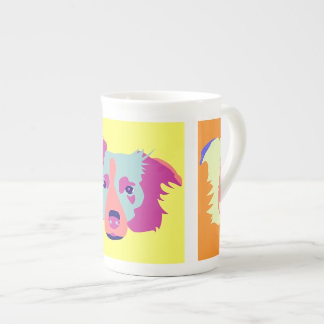 Border Collie Pop Art Bone China Mug (Front Right)