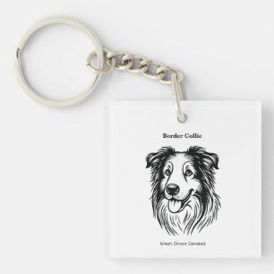 Border Collie Portrait Key Ring
