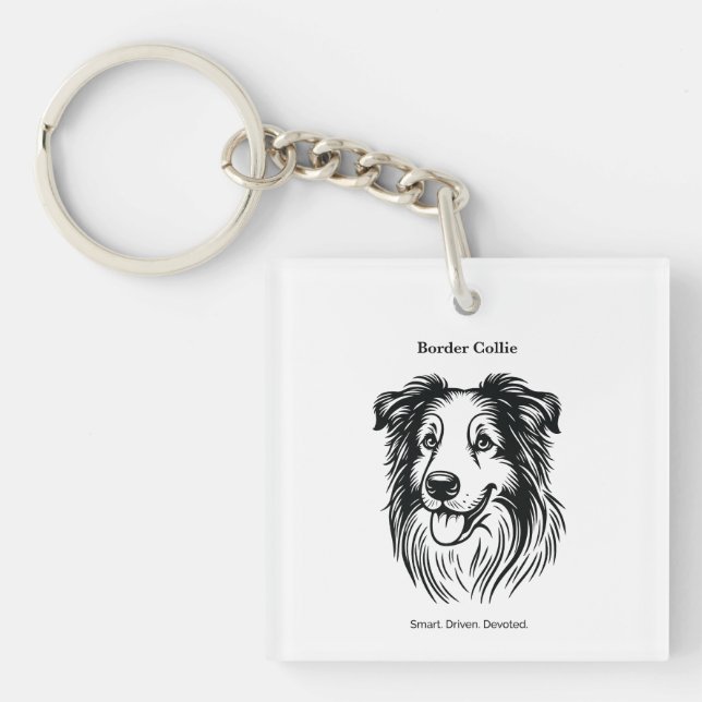 Border Collie Portrait Key Ring (Front)
