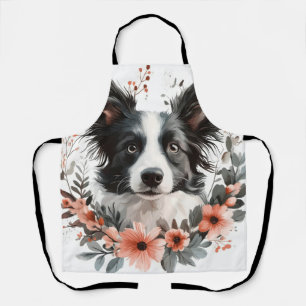 Border Collie Portrait with Floral Frame Apron