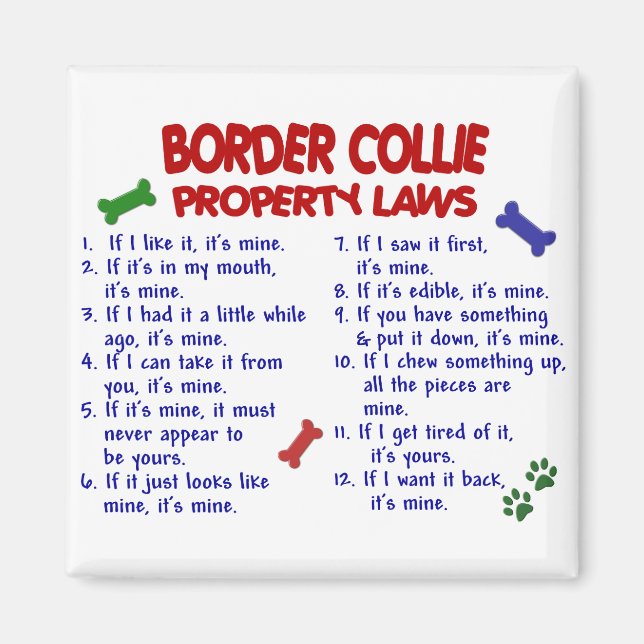 BORDER COLLIE Property Laws 2 Magnet (Front)