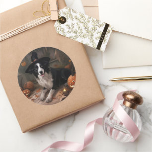 Border Collie Pumpkins Halloween Scary  Classic Round Sticker