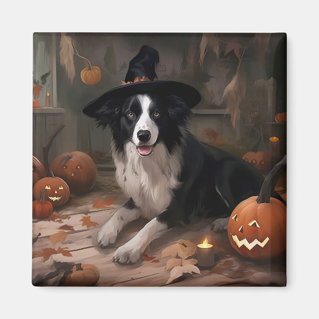 Border Collie Pumpkins Halloween Scary  Magnet (Front)