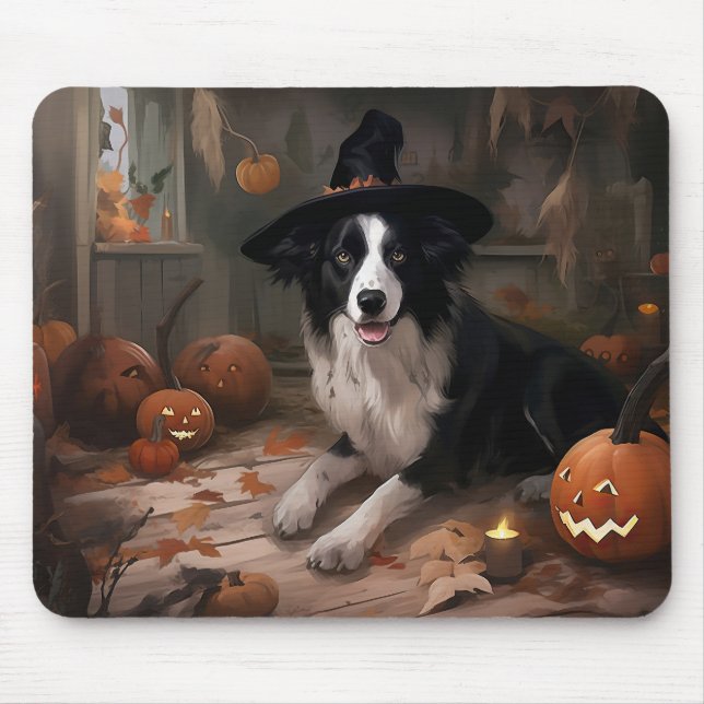Border Collie Pumpkins Halloween Scary  Mouse Pad (Front)