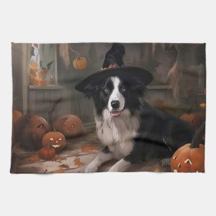 Border Collie Pumpkins Halloween Scary Tea Towel