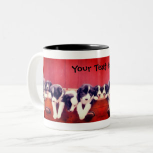 Border Collie Puppies In Drawer Personalised Two-Tone Coffee Mug