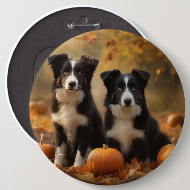 Border Collie Puppy Autumn Delight Pumpkin 6 Cm Round Badge (Front & Back)