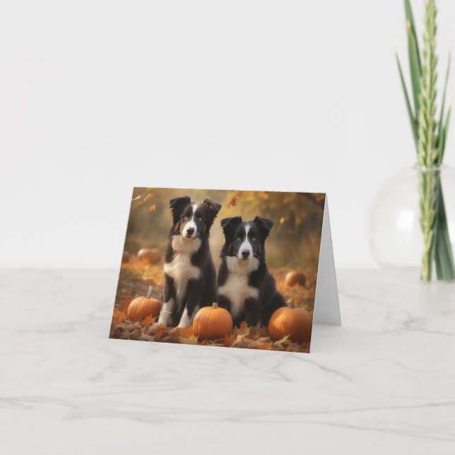 Border Collie Puppy Autumn Delight Pumpkin Card (Front)