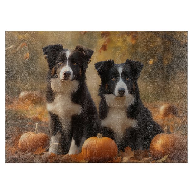 Border Collie Puppy Autumn Delight Pumpkin Cutting Board (Front)
