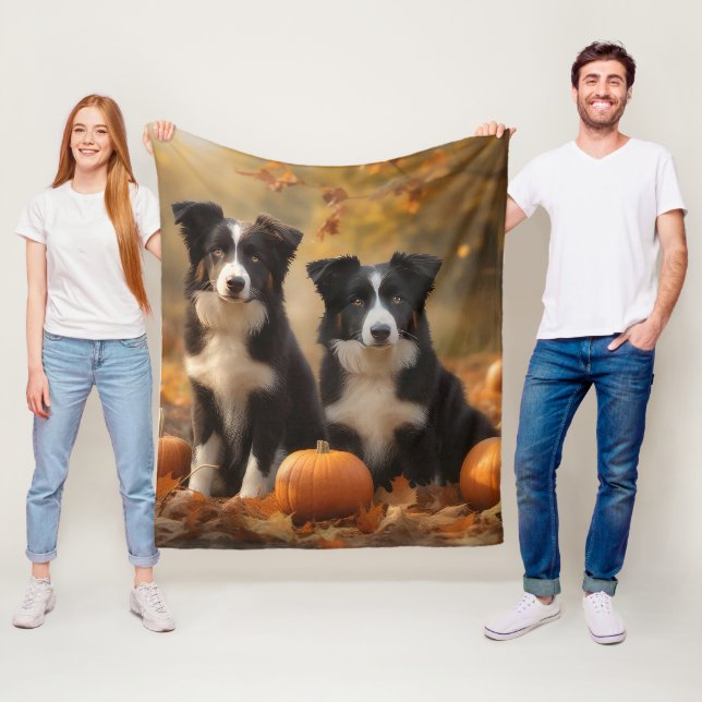 Border Collie Puppy Autumn Delight Pumpkin Fleece Blanket (In Situ)