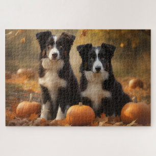 Border Collie Puppy Autumn Delight Pumpkin Jigsaw Puzzle
