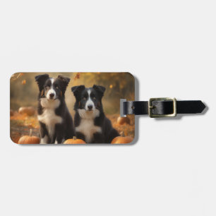 Border Collie Puppy Autumn Delight Pumpkin Luggage Tag