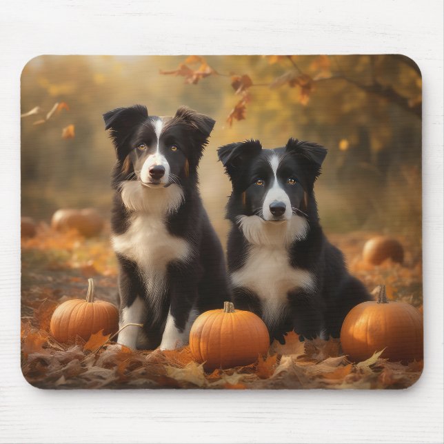 Border Collie Puppy Autumn Delight Pumpkin Mouse Pad (Front)