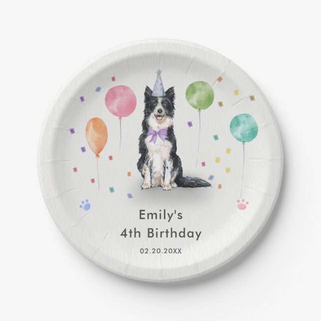 Border Collie Puppy Dog Kids Birthday Party Paper Plate (Front)