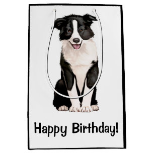 Border Collie Puppy Happy Birthday Medium Gift Bag