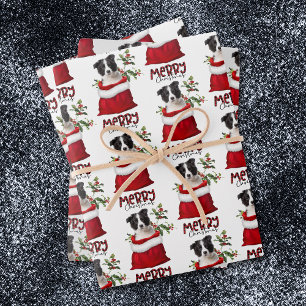 Border Collie Puppy in Holiday Gift Bag Wrapping Paper Sheet