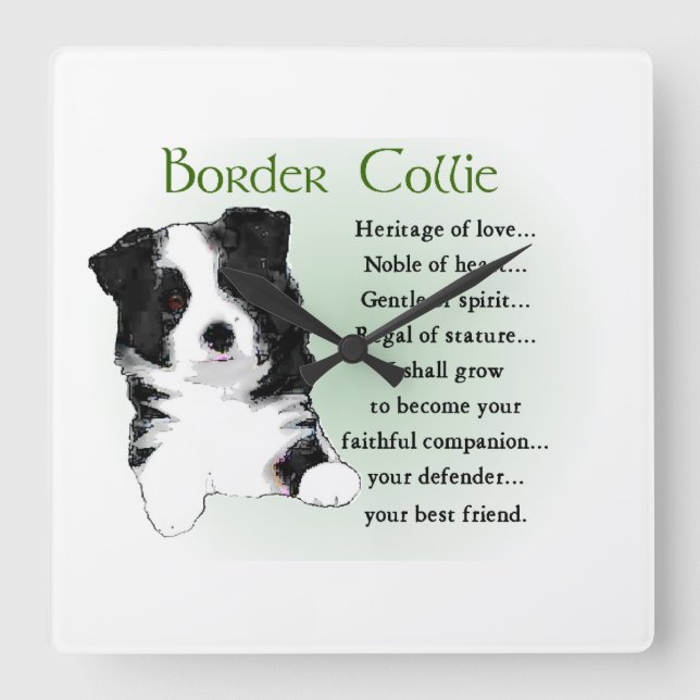 Border Collie Puppy Square Wall Clock (Front)