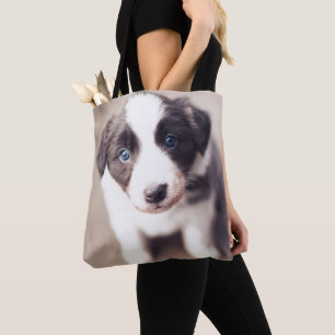 Border Collie Puppy With Blue Eyes Tote Bag