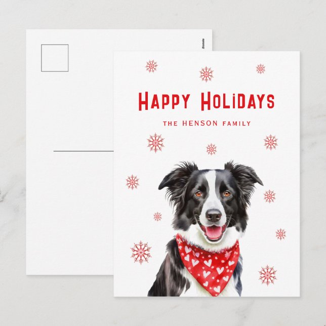 Border Collie Red Heart Bandana Christmas  Holiday Postcard (Front/Back)