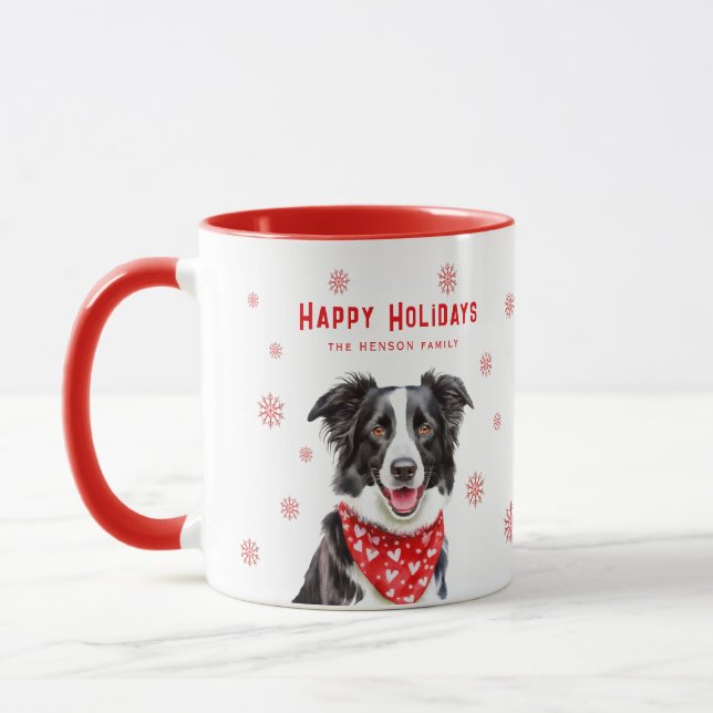 Border Collie Red Heart Bandana Christmas  Mug (Left)
