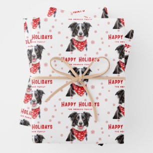 Border Collie Red Heart Bandana Christmas Wrapping Paper Sheet