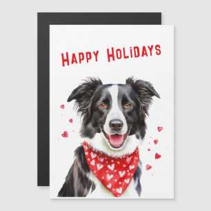 Border Collie Red Heart Bandanna Christmas Card