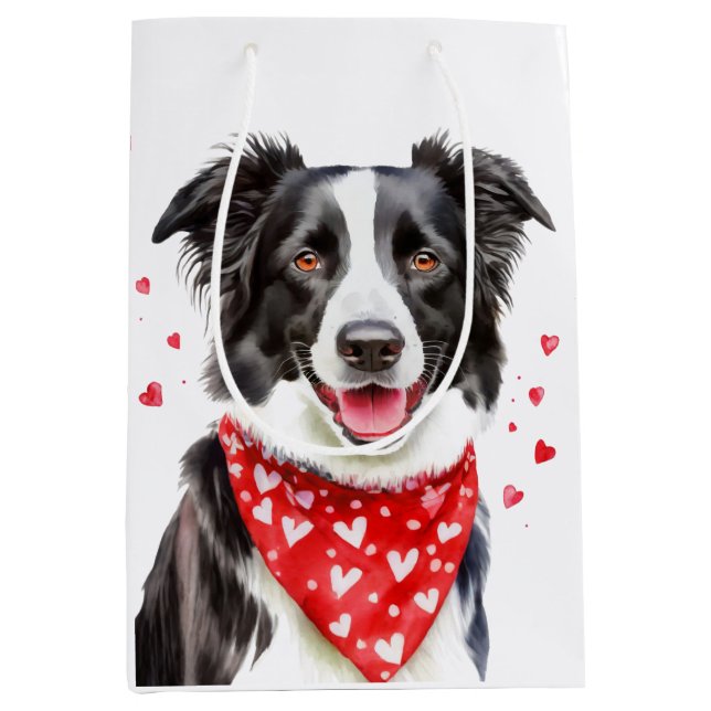 Border Collie Red Heart Bandanna Christmas  Medium Gift Bag (Front)