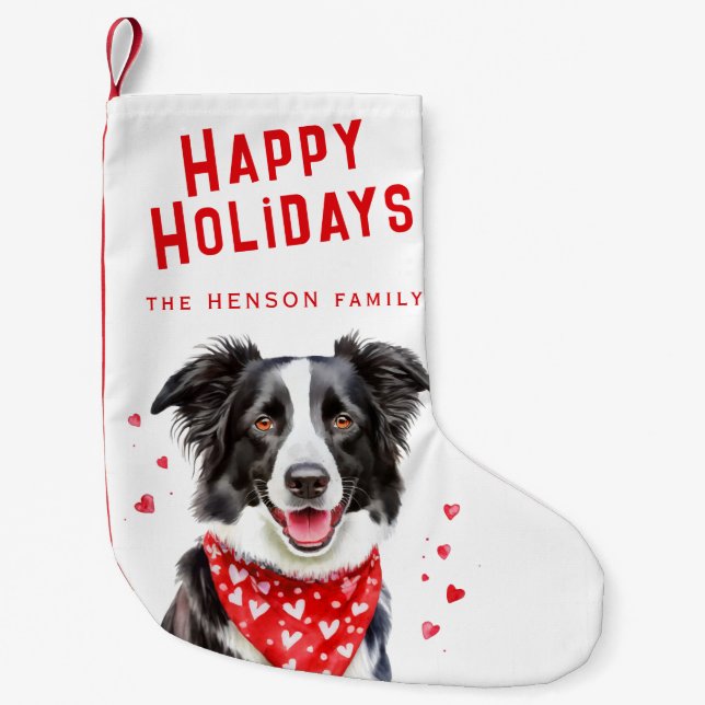 Border Collie Red Heart Bandanna Christmas  Small Christmas Stocking (Front)