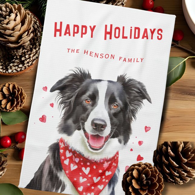 Border Collie Red Heart Bandanna Christmas  Tea Towel (Creator Uploaded)