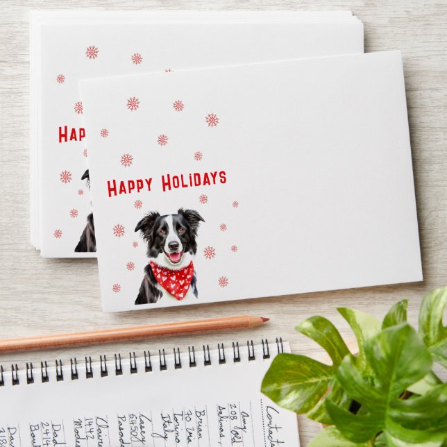 Border Collie Red Heart Bandanna Return Address  Envelope (Stacked)