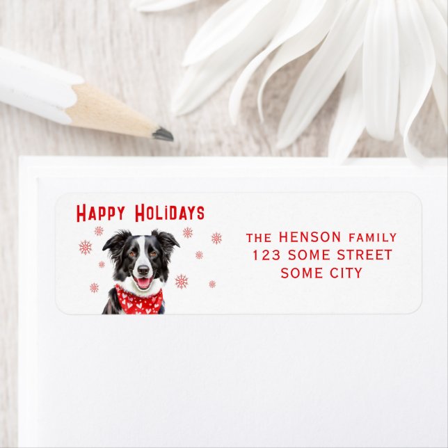 Border Collie Red Heart Bandanna Return Address  Label (Insitu)