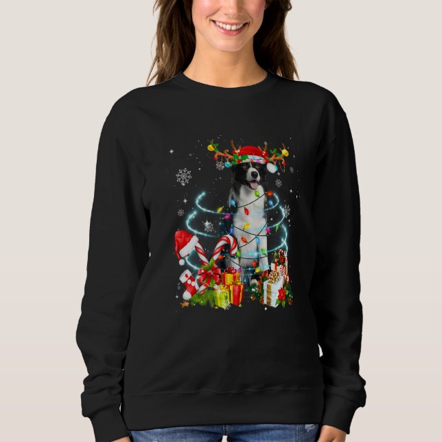 Border Collie Reindeer Christmas Tree Lights Pajam Sweatshirt (Front)