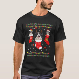 Border Collie Reindeer Santa Hat In Sock Christmas T-Shirt