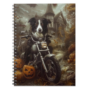 Border Collie Riding Motorcycle Halloween Scary Notebook