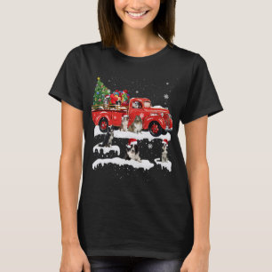 Border Collie Riding Red Truck Merry Christmas X-m T-Shirt