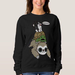 Border Collie Riding Sloth Tortoise Dog Sweatshirt