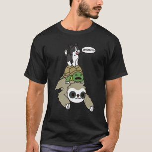 Border Collie Riding Sloth Tortoise Dog T-Shirt