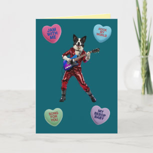 Border Collie Rocker Valentine Card